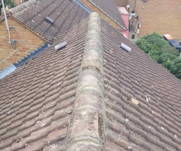 This is a photo of a roof ridge that has just been re-bedded, work carried out by NGF Roofing Brixworth